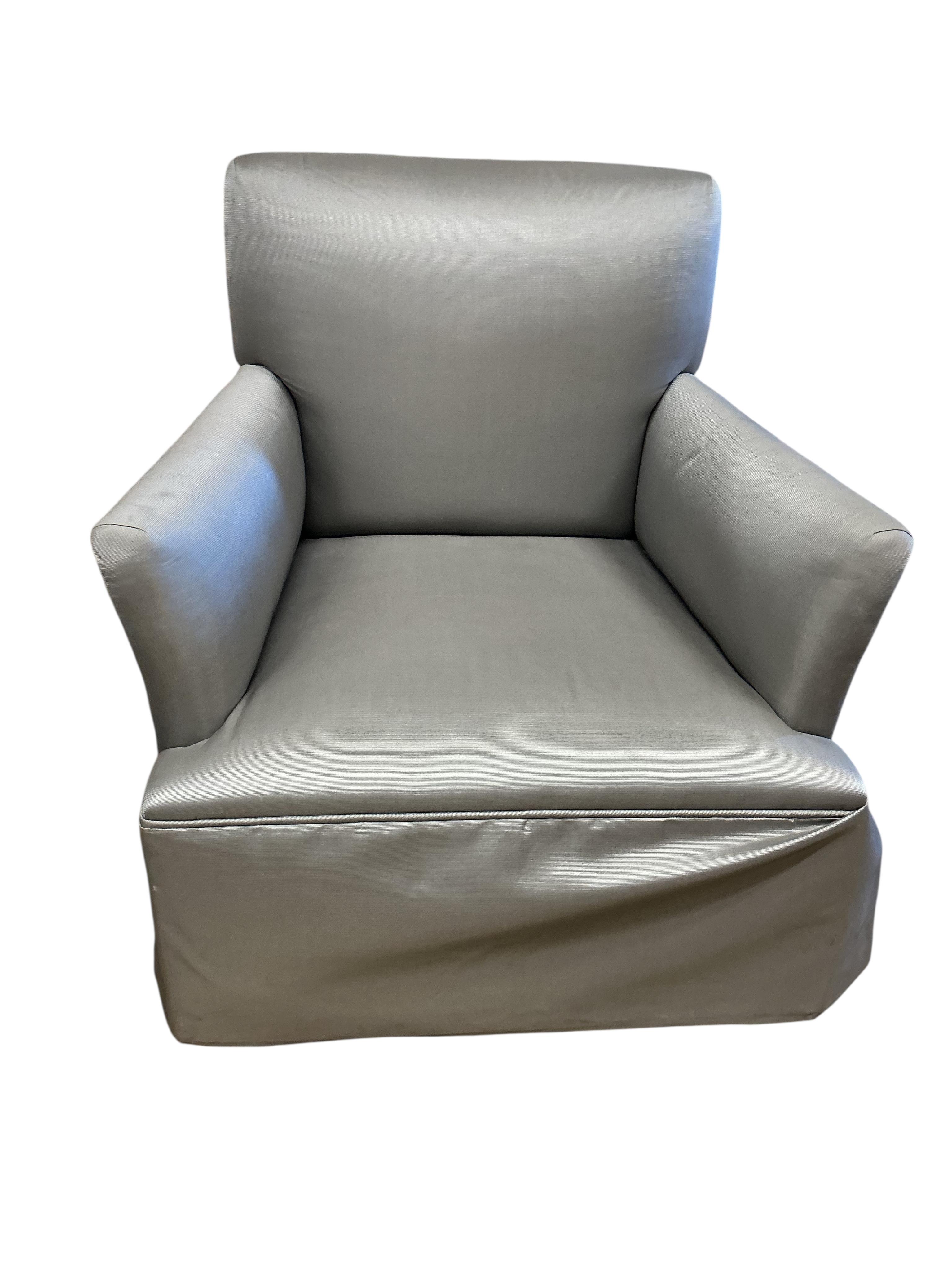 A pair of contemporary Ben Whistler silver fabric armchairs, width 74cm, depth 70cm, height 85cm